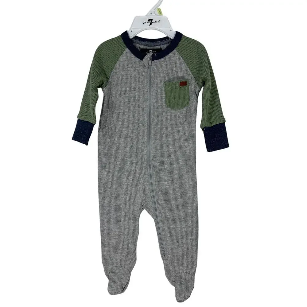 7 For All Mankind Baby Boys Size 0-3 Months Heather Grey Waffle Knit One Piece